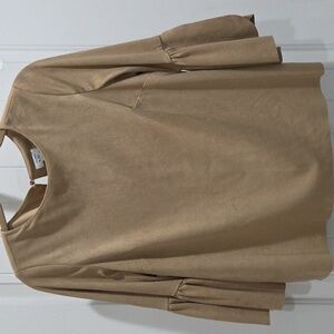 Crown & Ivy Size L Tan Faux Suede with Bell Long Sleeves Blouse